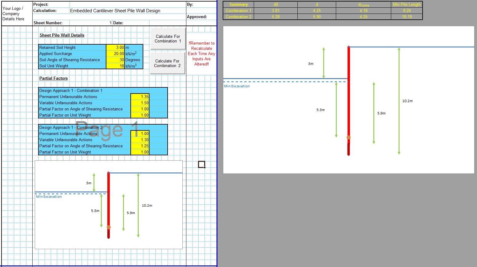 Cantilever Sheet Pile Design Excel 1