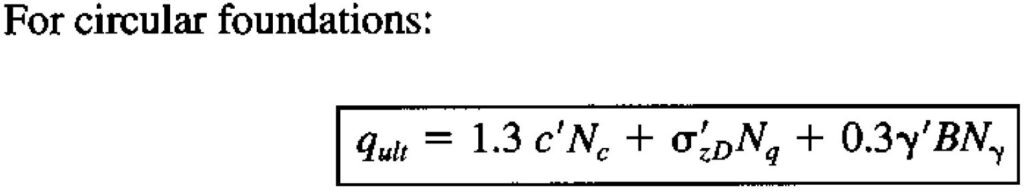 Terzaghi Bearing Capacity Equations - Circular