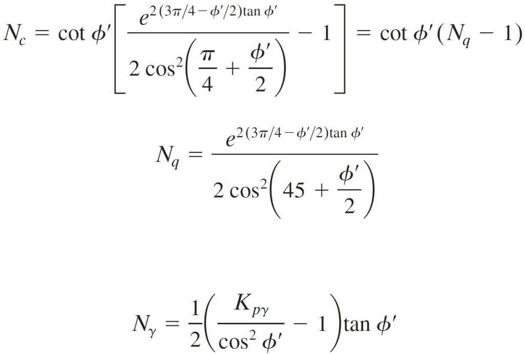 Terzaghi Bearing Capacity Factor Equations