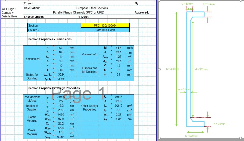 Channel Section Properties Calculator - European PFC_UPE - CivilWeb ...