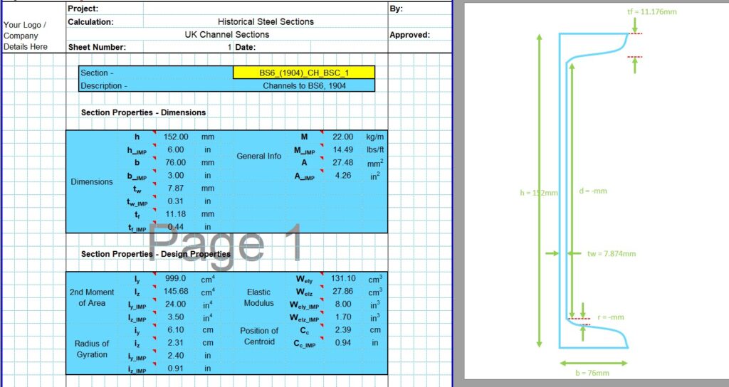 Channel Section Properties Calculator - Historical UK Channels