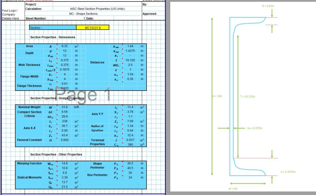 Channel Section Properties Calculator _ AISC MC