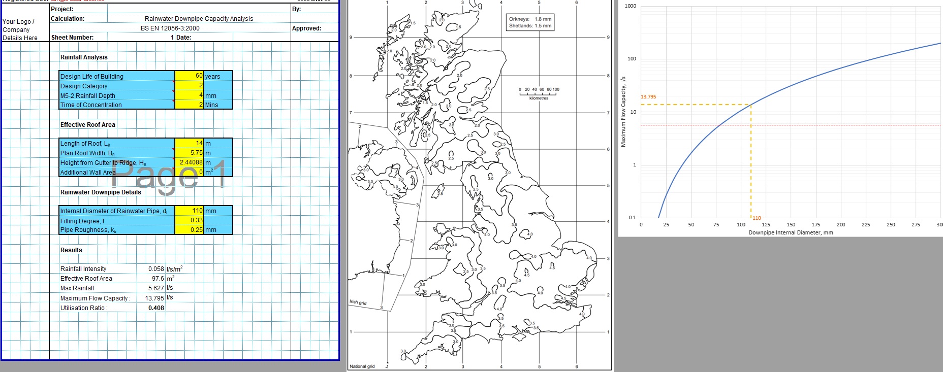 0141 - Roof Downpipe Calculator Spreadsheet