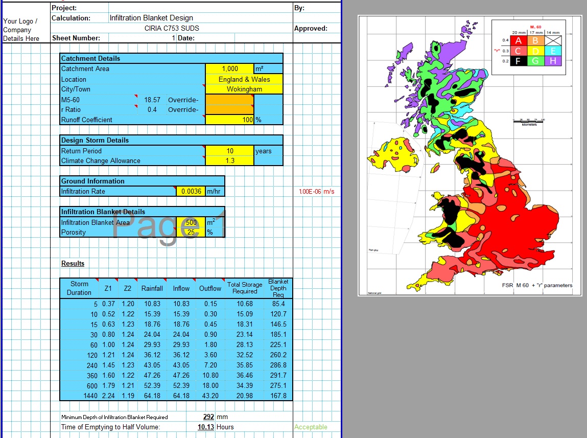 0144 - Infiltration Blanket Design Spreadsheet